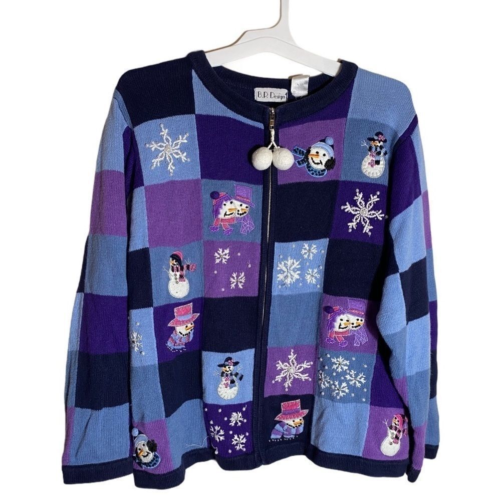 Vintage BP Design Snowman Cardigan Sweater